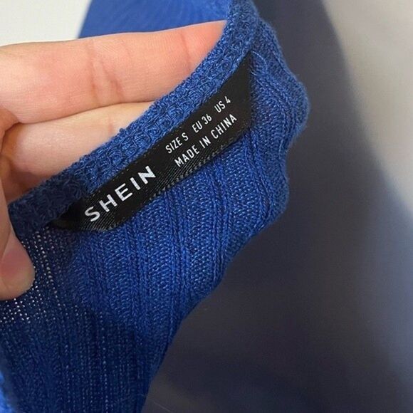 SHEIN EZwear Ribbed One-Shoulder Crop Top Blue Size Small - Picture 4 of 6